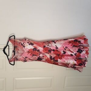 Kamarov Pink Floral Textured Lace V Neck Fit & Flare Dress Size Medium